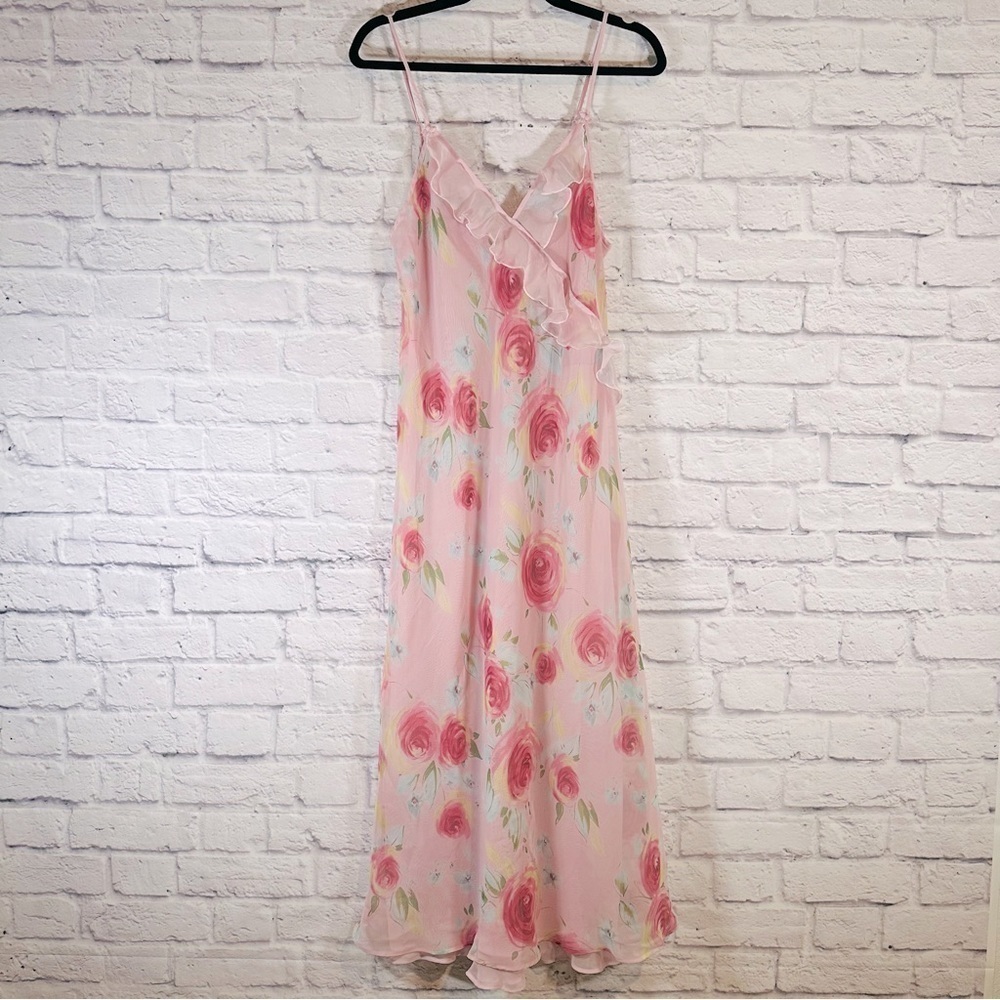 Vintage Halston Intimates Floral Ruffled Slip Nightgown Dress Size XL 90s Y2k